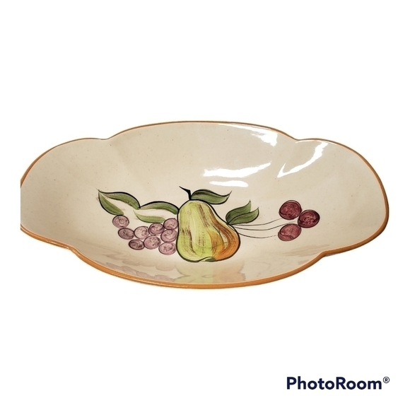 USA Pottery Serving Bowl Fruit Pear Grapes Cherries Serving Dish Bowl Vintage - Picture 4 of 8